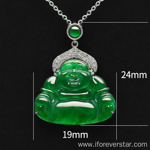 18K White Gold Imperial Green Jadeite Buddha Pendant